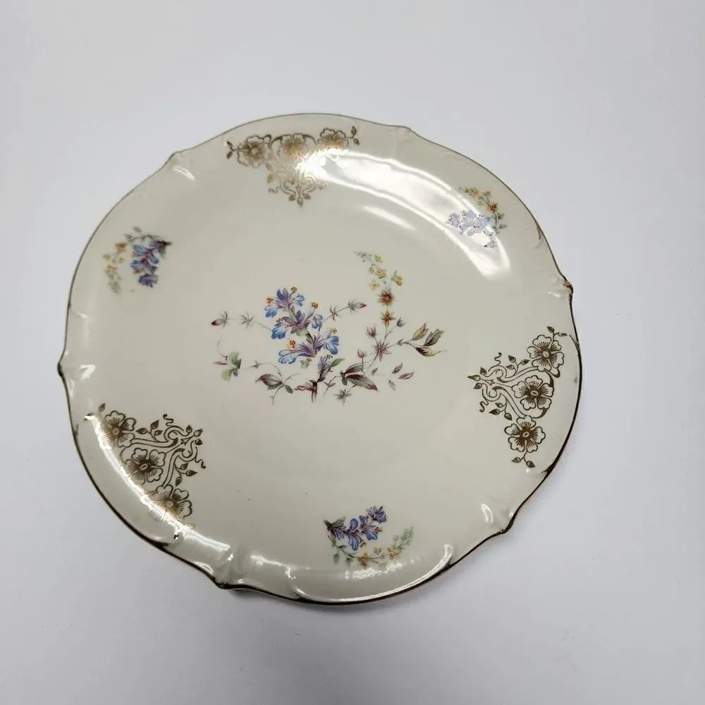 Vintage Bavaria Porcelain Bread Plate with Gold Trim and Wildflowers